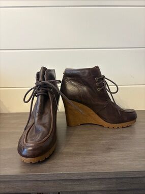Women’s Michael Kors Brown Leather Lace-Up Wedge Ankle Boots